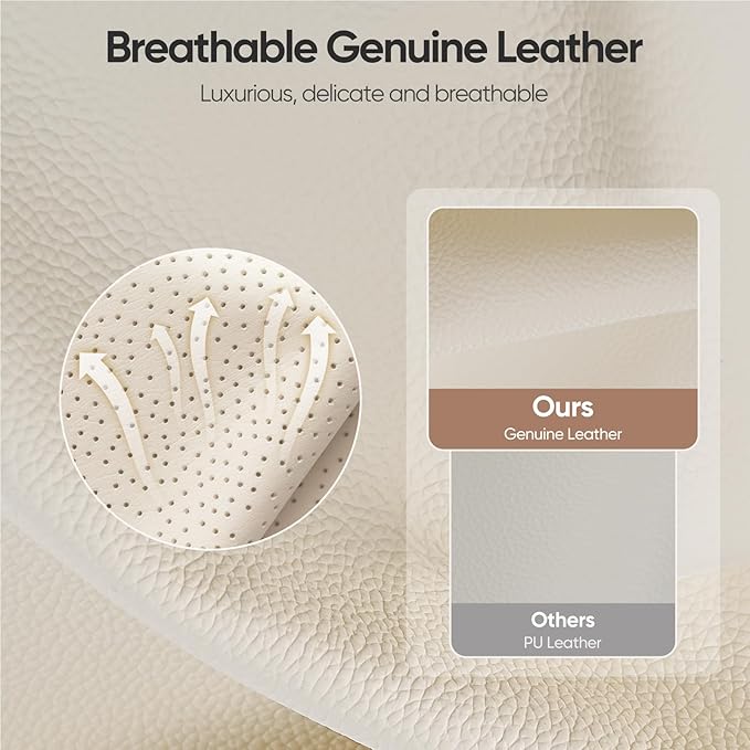 Home Office Chair with Top Grain Leather, Padded Armrests, Mid-Back Upholstered Executive Leather Desk Chair, Aluminum Frame, Adjustable Height, 360 Swivel, Rolling Wheels, 350lbs Capacity