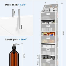 Over The Door Organizer Hanging, 5 Shelf Behind The Doors Storage, Pantry Door Organizer, Closet Organizers for Bedroom and Nursery (Grey)