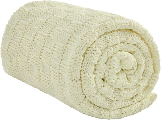 Knitted Weighted Blanket Kids, No Beads Heavy Blanket 40” x 60'' 7lbs, Breathable Chunky Knit Blanket, Cooling Weighted Blanket for Hot Sleepers, Christmas Home Decor (Cream White)