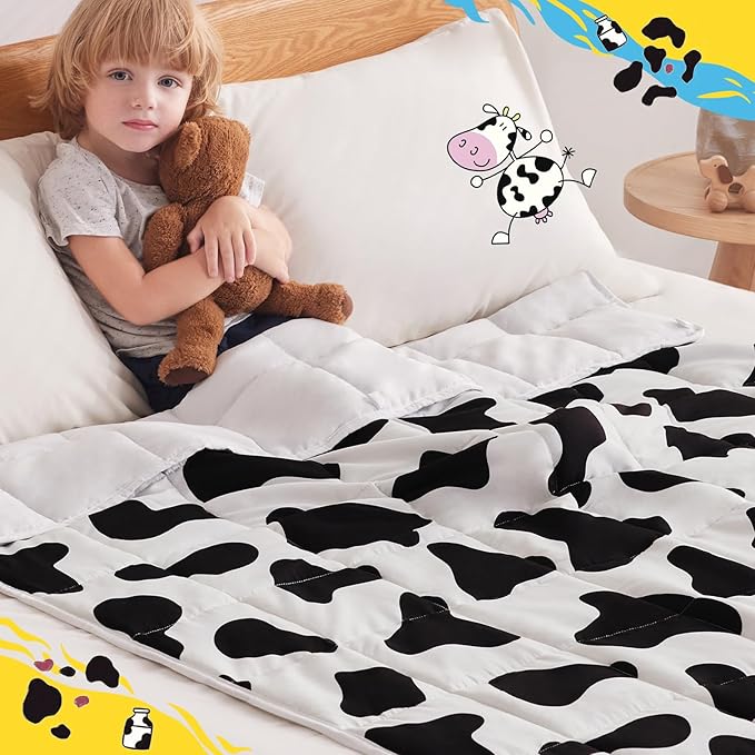 anfie Weighted Blanket Kids(36"x48" 3lbs) Weighted Blanket Cooling Blanket for Sleeping,Throw Size Breathable Blanket with Premium Glass Bead(White Cow)