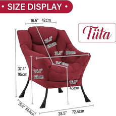 Tiita Lazy Chair, Modern Large Accent Lounge Armchair, Comfy Leisure Sofa Reading Chair for Bedroom, Living Room, Dorm Rooms, Garden and Courtyard, Red