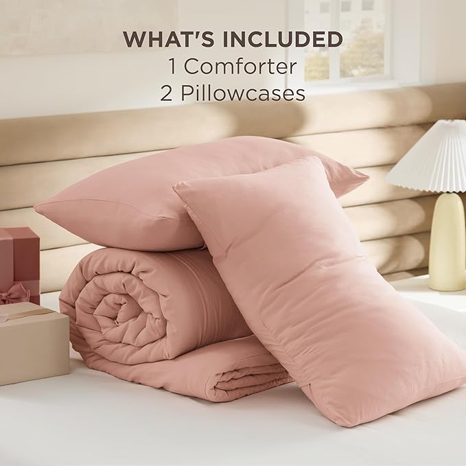Bedsure Full Size Comforter Set, Blush Pink Soft Prewashed Bedding for All Seasons, 3 Pieces GentleSoft™ Warm Down Alternative Bed Set, 1 Lightweight Comforter (82"x86") and 2 Pillowcases (20"x26")