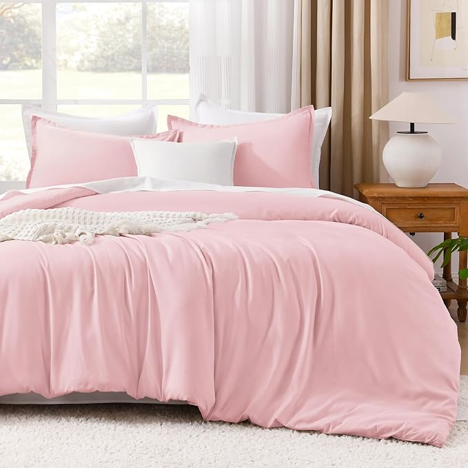 Litanika Comforter Set, Lightweight Solid Bedding Comforter Set, Fluffy Down Alternative Bed Set, Baby Pink, Full