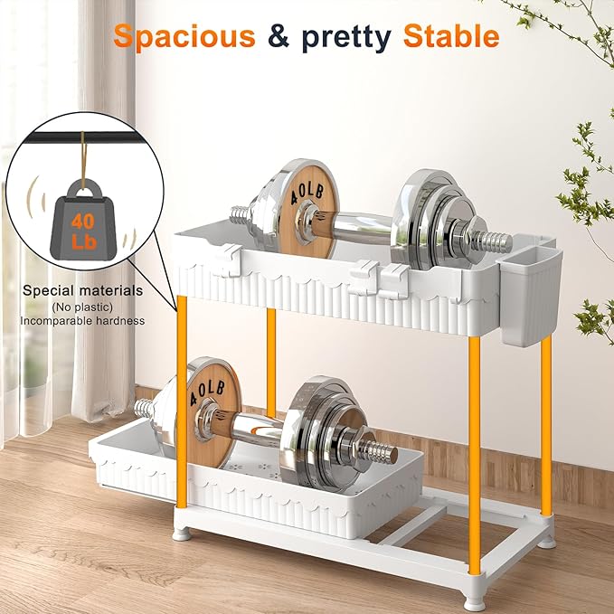 Under Sink Organizer, Bathroom Organizers and Storage, 2 Tier Multi-Use Pull Out Cabinet Organizer with Hang Hooks and Cups (White, 4 Pack)