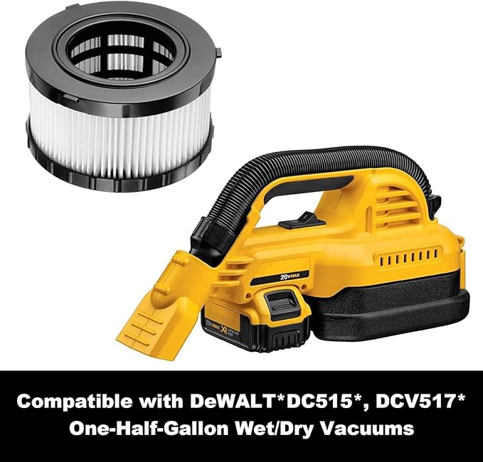 2 Pack HEPA Filter Replacement Compatible with DEWALT Wet Dry Vacuum DC5151H DC515 DCV517 DCV517B-with 2 Cleaning Brushes by Beilan