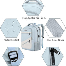 MATEIN 30 L Large Laptop Backpack, Stylish Lightweight Nursing Teacher Work Backpack with USB Charging Port, College Travel Comupter Bag Soft and Comfortable for Daily, Blue Beige