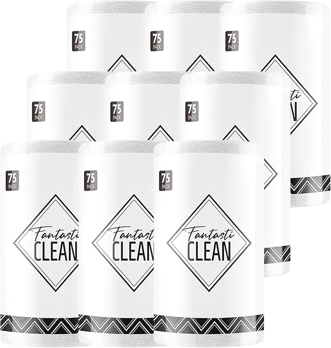 Fantasticlean Microfiber Cleaning Cloth Roll -675 Pack, Tear Away Microfiber Towels, 12" x 12", Reusable, Washable, Ultra Absorbent Dishcloth for All-Around Cleaning Supplies (9 Rolls of White)