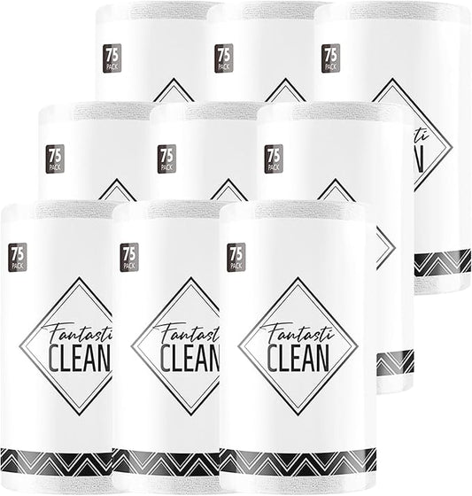 Fantasticlean Microfiber Cleaning Cloth Roll -675 Pack, Tear Away Microfiber Towels, 12" x 12", Reusable, Washable, Ultra Absorbent Dishcloth for All-Around Cleaning Supplies (9 Rolls of White)