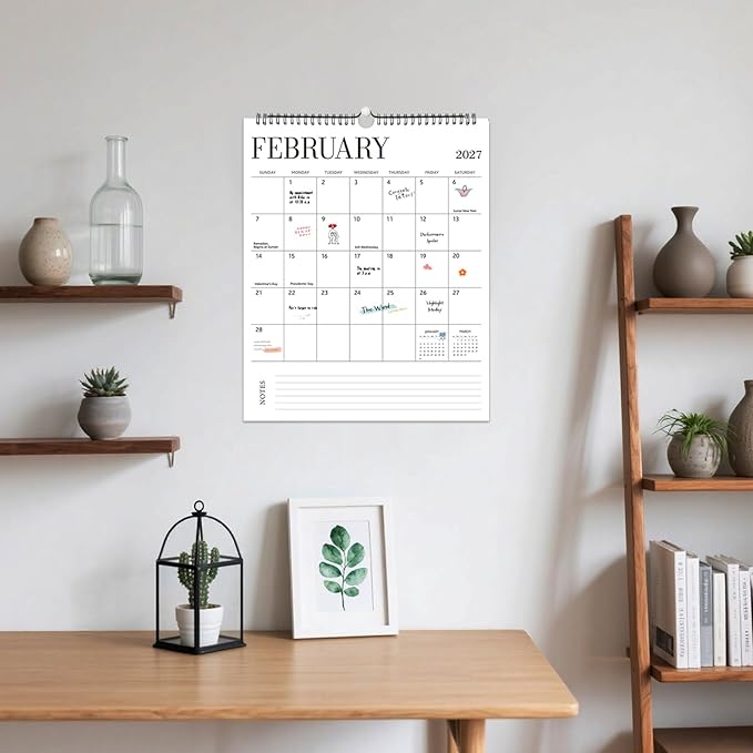 Wall Calendar 2026-2027, 18 Month Calendar from January 2026 to June 2027 14.5" x 11.8" Large Desk Calendar with Twin-Wire Binding for Home Office Planning Personal Organisers, Blank Style