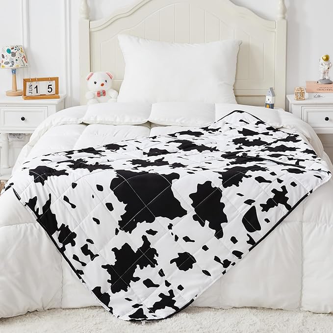 yescool Cow Print Weighted Blanket 3 Pounds Cooling Cow Blanket, Heavy Blanket for Sleeping, Throw Blanket Gift Weighted Comforter for 20-40lbs, 36"x48"