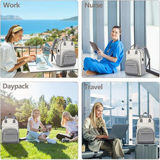 Laptop Backpack Women Work Bag - Travel Backpack Purse with USB Charger 15.6 Inch Nurse Bag College Teacher Business Backpack Waterproof Laptop Bag Beige Grey