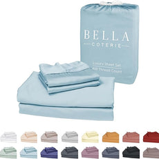 Bella Coterie Luxury Bamboo Viscose Split King Size Sheet Set | 2 Fitted Sheets for Sleep Number & Adjustable Beds | 100% Organically Grown | Cooling & Ultra Soft | 18” Deep Pocket [Coastal Blue]