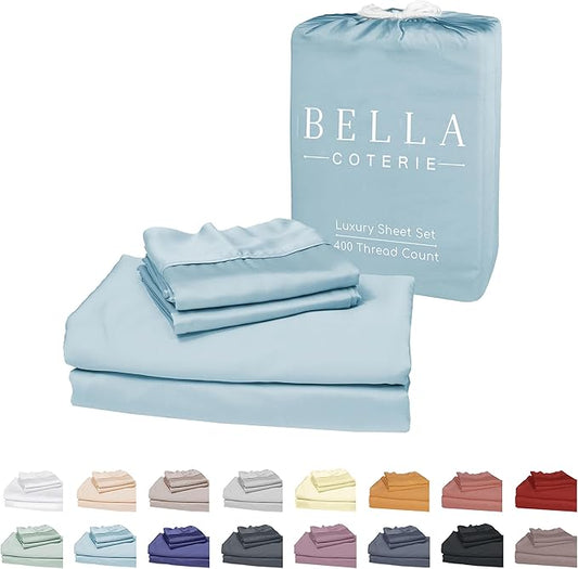Bella Coterie Luxury Bamboo Viscose Split King Size Sheet Set | 2 Fitted Sheets for Sleep Number & Adjustable Beds | 100% Organically Grown | Cooling & Ultra Soft | 18” Deep Pocket [Coastal Blue]