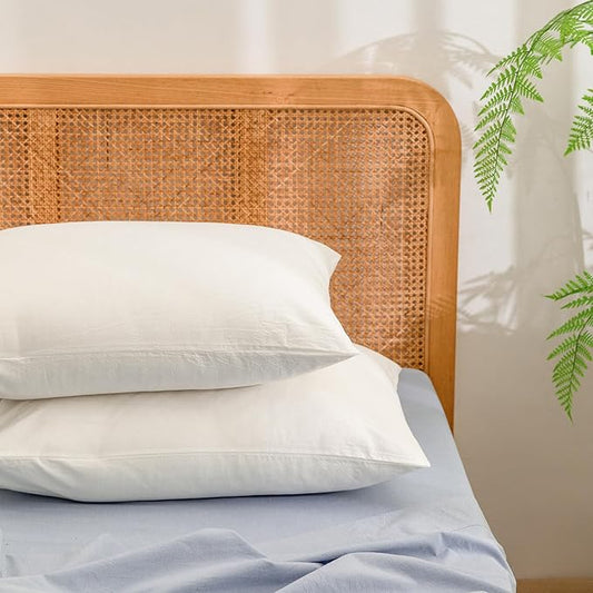 BESTOUCH 100% Washed Cotton Pillowcase for Hair and Skin Linen Feel Soft Comfortable Breathable 2 Set Pillow Case with Envelope Closure Solid Off White Standard 20x26 Inches