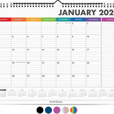PAPERAGE 2026 Calendar, 12 Months (January 2026 - December 2026), Medium (11.5 in x 14.75 in), Minimalist Wall and Desk Calendar with Monthly Views, Yearly Plans & Notes Section – Rainbow