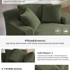 50 Inch Oversized Chaise Lounge Chair Indoor, Corduroy Upholstered Boneless Sofa Bed, Deep Seat Sleeper Couch Reading Chairs, Cloud Sofas Couches for Living Room, No Assembly Required, Olive Green