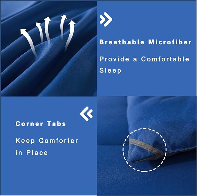 DOWNCOOL Queen Comforter Set -All Season Bedding Comforters Sets with 2 Pillow Cases-3 Pieces Bedding Sets Queen -Down Alternative Blue/Grey Queen Size Comforter Sets(88"x92")