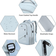 MATEIN Laptop Backpack 17 Inch, Womens Large Work Commute Backpack with USB Charging Port, Water Resistant Anti Theft Computer Bag for Students, Travel Daypack with Luggage Strap, Haze Blue