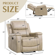 CANMOV Leather Recliner Chair Set of 2, Classic and Traditional Manual Recliner Chair with Overstuffed Arms and Back, Manual Single Sofa with Concealed Cup Holders,Beige