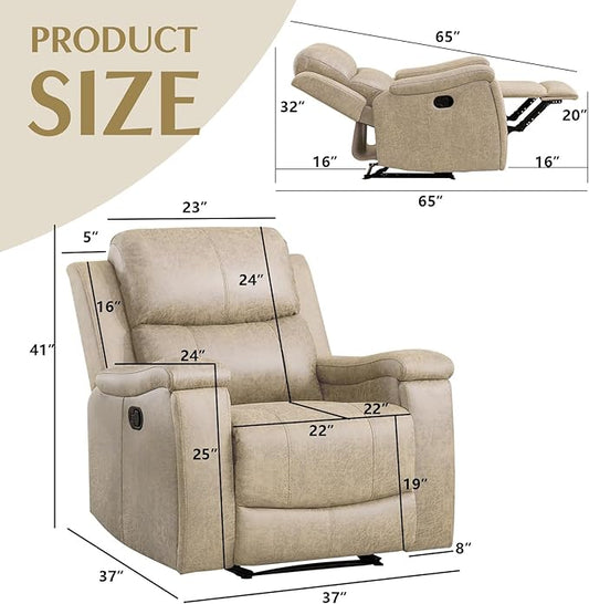 CANMOV Leather Recliner Chair Set of 2, Classic and Traditional Manual Recliner Chair with Overstuffed Arms and Back, Manual Single Sofa with Concealed Cup Holders,Beige