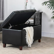 Joveco Storage Ottoman Bench, 33 Inches Faux Leather Rectangle Tufted Foot Stool for End Foot of Bed, Bedroom, Living Room, Black