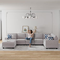 Legend Vansen Modular Sectional Sofa U Shaped Couch with Ottoman Modern Reversible Corner Sectional Couch for Living Room (Light Grey, U Shaped Sofa-5)