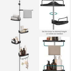 SONGMICS Corner Shower Caddy Tension Pole, 4-Tier Rust-Resistant Shower Organizer, Shower Shelf, Drill-Free, 35.8 to 118.1 Inches, Height Adjustable Trays, for Bathroom, Ink Black UBCB008B01