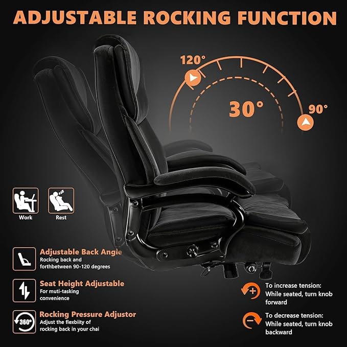 500lbs Fabric Big and Tall Office Chair,500lbs Heavy Duty Office Chair for Heavy People, High Back Executive Computer Chair with Adjustable Lumbar Support, Dual Rubber Wheel