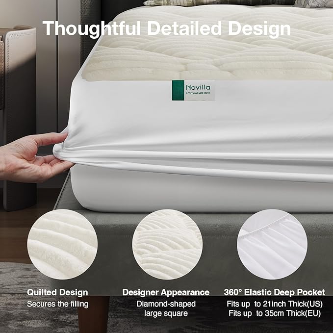 Novilla Twin Mattress Topper - Plush Warmth Mattress Pad for Cold Sleepers, Cloud-Like Softness & Mattress Protector, Deep Pocket 8-21", Machine Washable