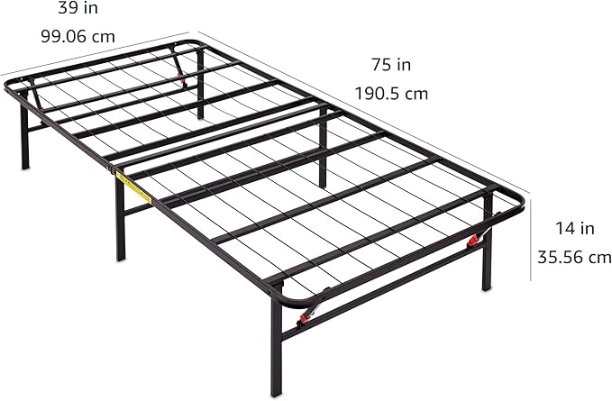 Amazon Basics Bed Frame with Storage, Foldable Metal Platform, Sturdy Steel, No Box Spring Needed, 14-inch High, Tool-Free Setup, Twin Size, Black