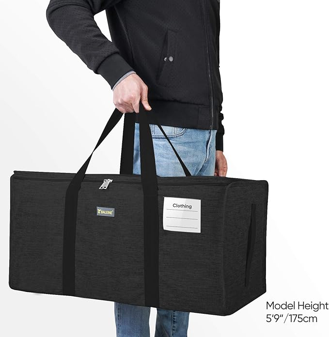 BALEINE Extra Large Storage Tote with Zippers & Carrying Handles, Heavy-Duty Oxford Fabric Moving Bags for Laundry, Space Saving, Storage, 2-Pack, Charcoal Black