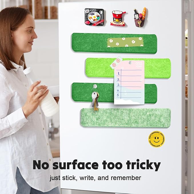 8Pcs Felt Bulletin Board Strips, Cork Board Strips for Walls Self Adhesive with 50 Pushpins, Colorful Cork Strips for Office Classroom Decor, Small Bulletin Board to Paste Photos, Notes (Green)