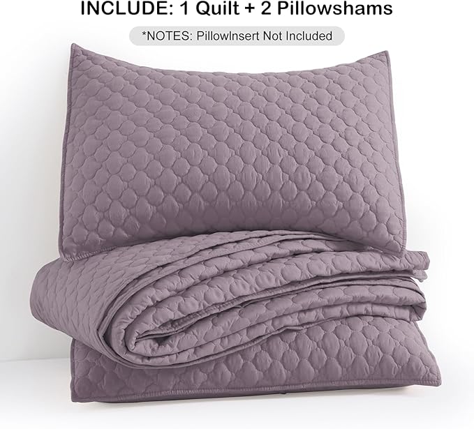 HORIMOTE HOME Quilt Queen Size Grayish Purple, Lightweight Quilts for Summer Ultra-Soft Microfiber Modern Style Quilted Clouds Pattern Bedspread Quit Set 3 Pieces(1 Quilt and 2 Pillow Shams)