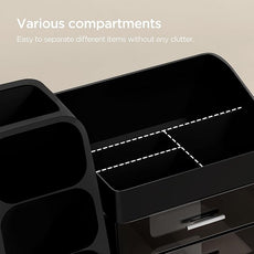 HBlife Makeup Organizer with Brush Holder for Vanity, Large Plastic Bathroom Countertop Organizer Cologne Organizer for Men, Easy to Store Lipsticks, Nail Polishes, Perfumes, Eyeshadow Palettes, Black