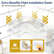 YASONIC Corner Shower Caddy, 5-Pack Adhesive Rustproof Stainless Steel Shower Organizer with Soap Holder, No Drilling Shower Shelf for Inside Shower, Dorm, Renters, White