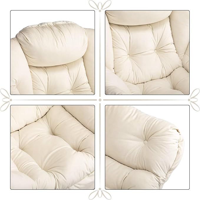 HollyHOME Lazy Chair with Foldable Ottoman, Accent Comfy Lounge Armchair and Folding Footrest Stool, Leisure Sofa Reading Chair and Footstool for Living Room, Bedroom, Dorm,Velvet Beige