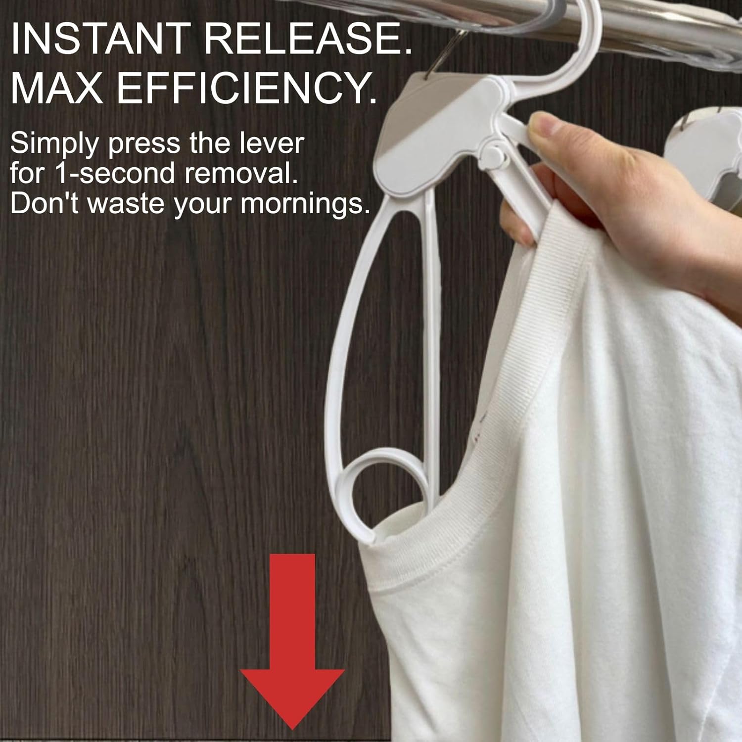Quick-Release Clothes Hangers for Sweaters & T-Shirts - Neckline Protection, No Stretch, No Shoulder Bumps, Space-Saving Stackable Design [White, Pack of 5]