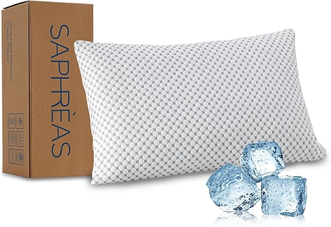 SAPHREAS Cooling Bed Pillows Queen for Sleeping, Luxury Hotel Shredded Memory Foam Pillows for Back Side Stomach Sleepers, Cool Firm Pillow for Neck Support