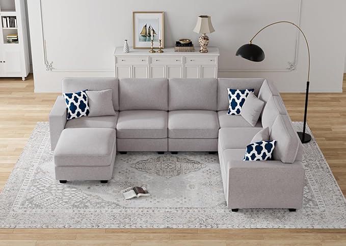 Legend Vansen Modular Sectional Sofa U Shaped Couch with Ottoman Modern Reversible Corner Sectional Couch for Living Room (Light Grey, U Shaped Sofa-2)