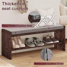 BON AUGURE Mudroom Entryway Bench with Shoe Storage, Shoe Rack Bench with Cushion, 2-Tier Wood Benches for Bedroom, Living Room, Hall (Rustic Oak, 40 in Wide)