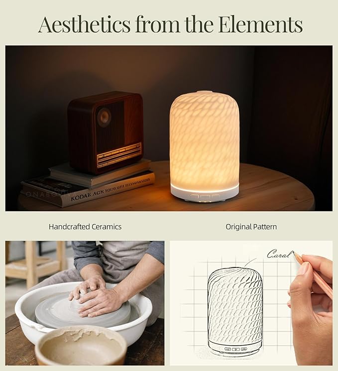 Essential Oil Diffuser – 2.4MHz Ultrasonic Aromatherapy Diffuser, Health Night Light, Timer & Auto Shut-Off, BPA-Free, 120ml Ceramic Oil Diffuser for Home, Office, or Spa, Yoga