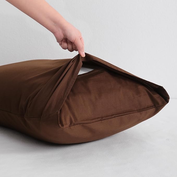 NTBAY King Cotton Pillowcases - Envelope Closure 20x36 Pillowcases Set of 2, Breathable and Soft Bed Pillow Cases, Brown