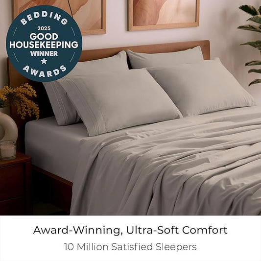 Mellanni Full Sheet Set - 6-Piece Iconic Collection Bedding, (Including 4 Pillowcases), 21-Inch Extra Deep Pocket, Easy Care, Ultra Soft, Cooling Sheets, Brushed Microfiber - Tan