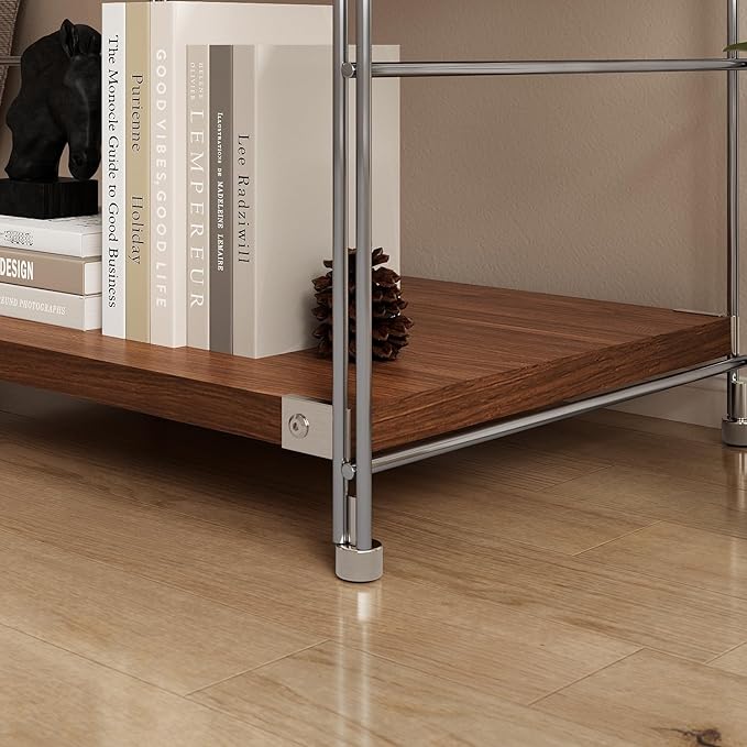 4-Tier Industrial Bookshelf, Storage Bookcase for Living Room, Bedroom, Home Office, and Kitchen, Dark Walnut, 13"x24"x52" Inches