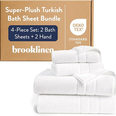 Brooklinen Super-Plush Bath Sheet and Hand Towel Set - 2 Bath Sheets 2 Hand Towels - Cotton, Highly Absorbent (Solid White)