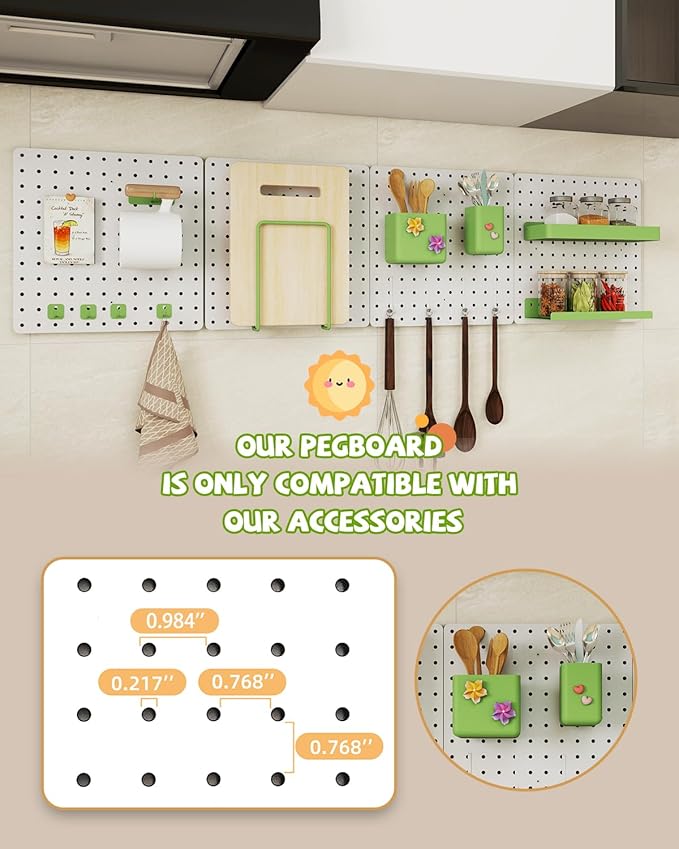 Metal Pegboard Combination Kit — 4 Carbon Steel Pegboards with 26 Accessories, Pegboard Wall Organizer for Home, Office, Study Room, Kitchen, Garage & Craft Room — 24″ × 24″ White Peg Board