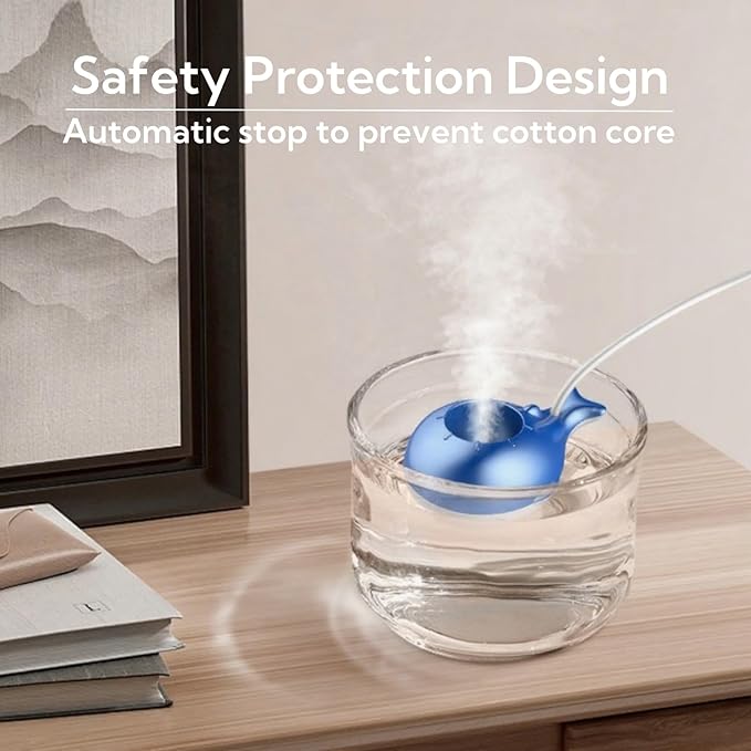 Portable Small Humidifier Dual Nozzle - Large Cool Mist Humidifiers Double Spray Ports, Water Shortage Protection, Ultra-Quiet, Mini Humidifier for Bedroom Plants Office Car Travel (Whale Tankless)