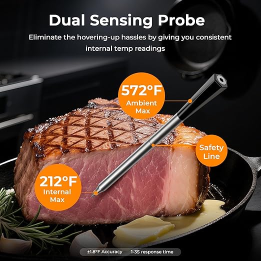 BlueSwan Wireless Meat Thermometer Digital, Food Thermometer Bluetooth 820 ft Range with APP for Grill, Smoker, Oven, Magnetic Design for BBQ, Cooking, Valentines Day Gift for Him, Gifts for Men