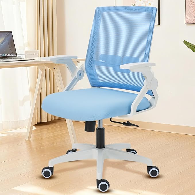 Ergonomic Office Chair Desk Chair with Adjustable Height Mesh Computer Chair Swivel Chair with Flip-up Arms and Lumbar Support Blue