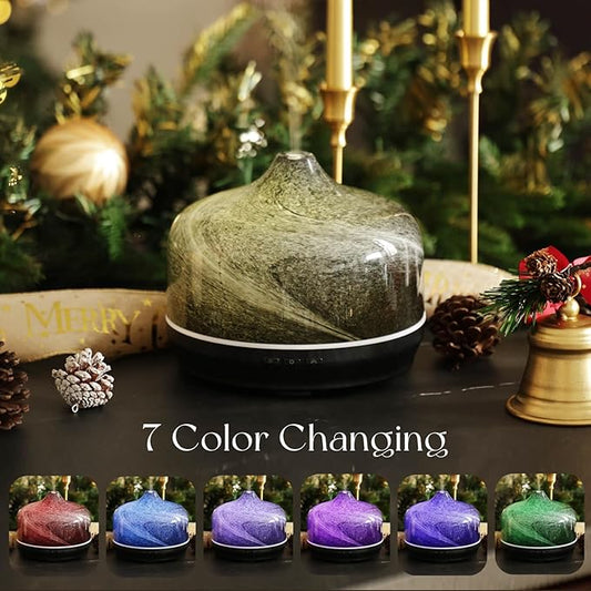 Porseme 500ml Glass Essential Oil Diffuser Aromatherapy Ultrasonic Cool Mist Humidifier 15-21 Running Hours Waterless Auto-Off Air Diffusers for Sleeping Yoga Office Working Spa and Rest (Obsidian)